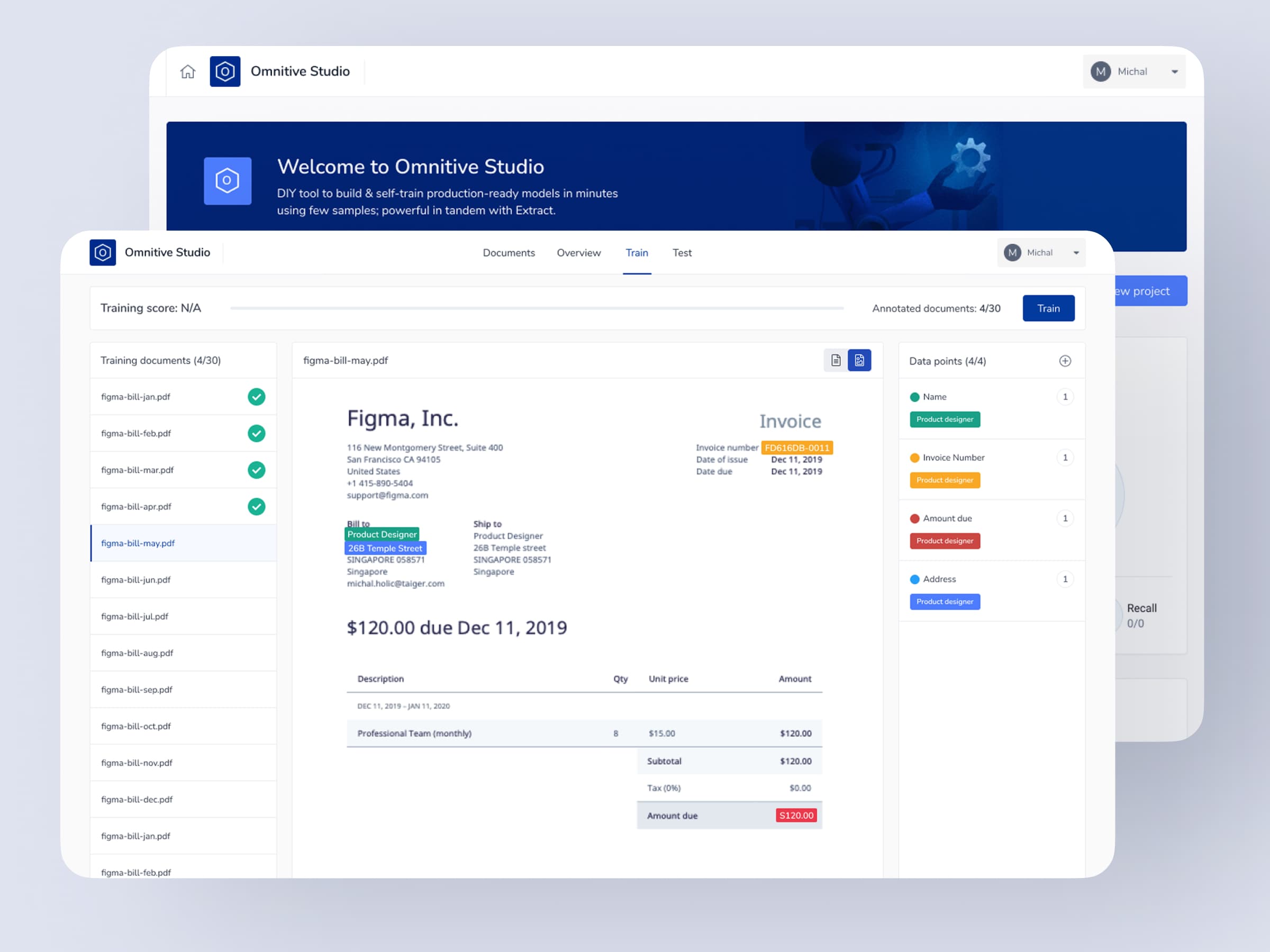 Taiger Omnitive platform data extraction interface