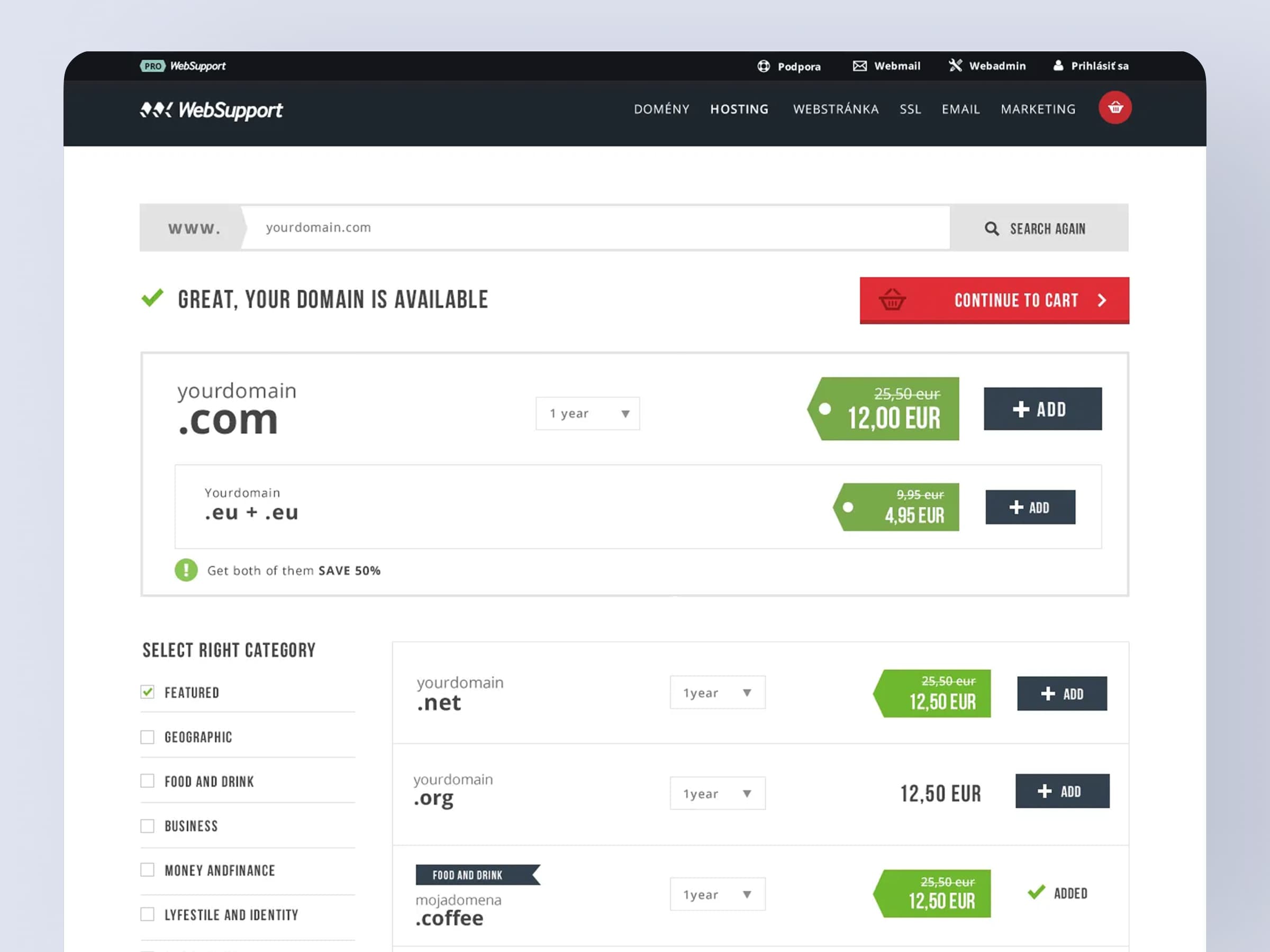 Websupport domain purchase journey optimization
